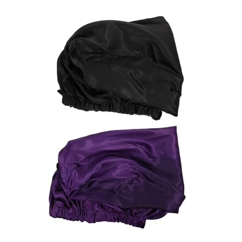ERINGOGO 2 Stück Teiliges Satin Schlafhauben Doppellagige Elastische Haarpflegehauben für Damen Wiederverwendbar Bequem Schützt Frisur Beim Schlafen und Duschen Schwarz von ERINGOGO