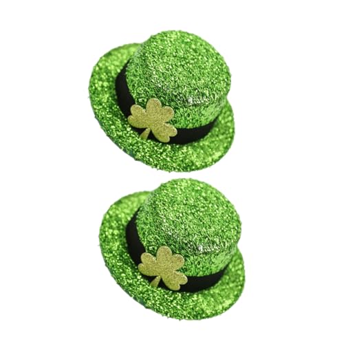 ERINGOGO 2 Stück Teiliges St Patricks Day Haarschmuck Grüne Kleeblatt Haarspangen mit Glitzerndem Hut Langlebige Stoff und Pet Materialien Festlicher Kopfschmuck für Damen und Herren für von ERINGOGO