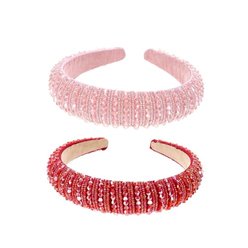 ERINGOGO 2 Stück Teiliges Stirnband Damen Breit mit Glänzenden Strasssteinen Handgefertigt Rot und Eleganter Haarschmuck für Hochzeit Party und Festliche Anlässe von ERINGOGO