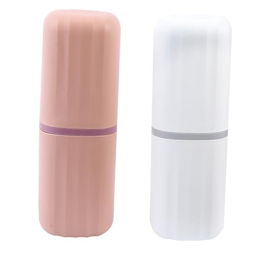 ERINGOGO 2 Stück Teiliges Zahnbürsten Aufbewahrungsset aus Kunststoff Kompakte Reiseetuis in Weiß und Rosa Leichter Rutschfester Becher für Zahnbürste Zahnpasta und Kamm Platzsparend für von ERINGOGO