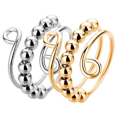 ERINGOGO 2 Stück Verschleißfeste Fidget Ringe aus Metall Drehbare Perlen Stress Schmuck für Damen Geschenkidee zur Stressreduktion und Beruhigung ERINGOGO 2 Stück Verschleißfeste Fidget Ringe aus Metall Drehbare Perlen Stress Schmuck für Damen Geschenkidee zur Stressreduktion und Beruhigung von ERINGOGO