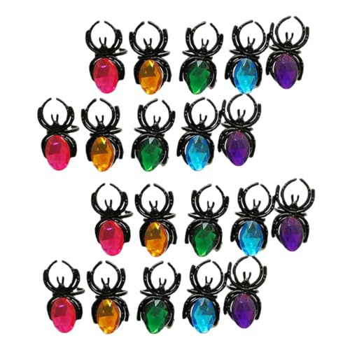 ERINGOGO 20 Stück Teiliges Spider Ringe mit Schmucksteinen Leichte Kunststoff Halloween Party Ringe Verstellbar und Bequem für Kostüm und Mottoparty Zubehör von ERINGOGO