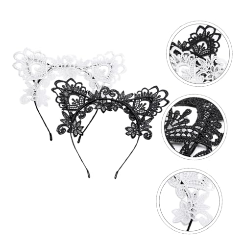 ERINGOGO 2stücke Dekorative Haarschleifen Mit Katzenohren Schwarz Weiß Für Damen Für Partys Halloween Und Kostüm-accessoires Frauen Headdress Cat Ear Headdress von ERINGOGO