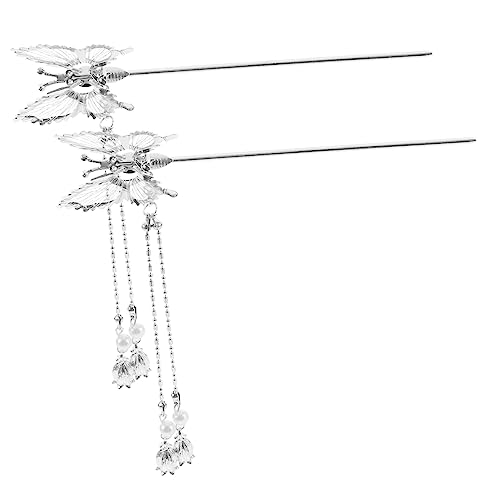 ERINGOGO 2 Stück Haarstäbchen Mit Schmetterling Metall Haaraccessoires Für Frauen Quasten Haarstäbe Für Hochsteckfrisuren Vintage Haarschmuck Für Besondere Anlässe von ERINGOGO