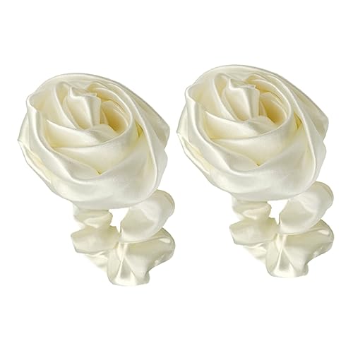 ERINGOGO 2stücke Rosa Blumen Haargummi Weiß Haargummis Mit Rosenmotiv Blumenmuster Haarseile Für Mädchen Dekorative Kopfbedeckungen Haarschmuck von ERINGOGO