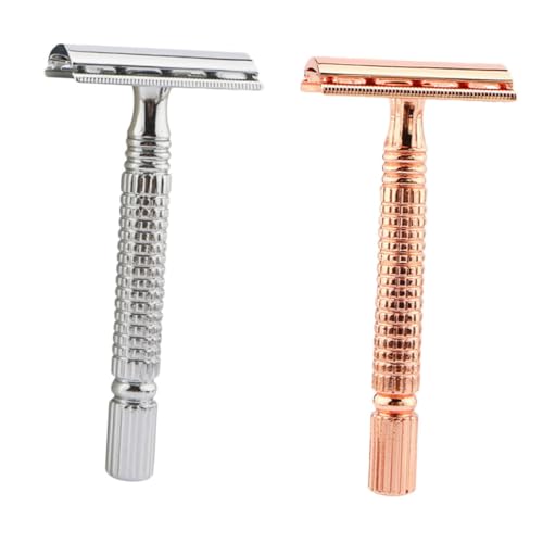 ERINGOGO 2stücke Old Style Handrasierer Doppelklingen-rasierer Für Männer Traditioneller Nassrasierer Geeignet Für Gesicht Beine Und Körper Roségold Und Sternenmeer von ERINGOGO