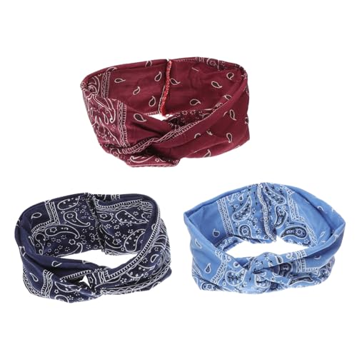 ERINGOGO 3 Stück Bohemia Haarband Damen Breites Gedrehtes Stirnband mit Paisley Blumenmuster Elastisch Schweißabsorbierend Bequem und Haltbar Modisches Accessoire für Alltag und Sport von ERINGOGO