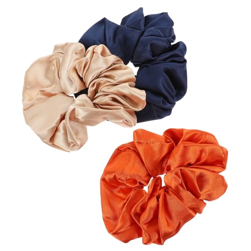 ERINGOGO 3 Stück Große Satinierte Haargummis Elastische Ponytail Holder Haarschmuck für Damen in Khaki Orange Weiche Schonende Haargummis für Voluminöse Frisuren und Langes Haar von ERINGOGO