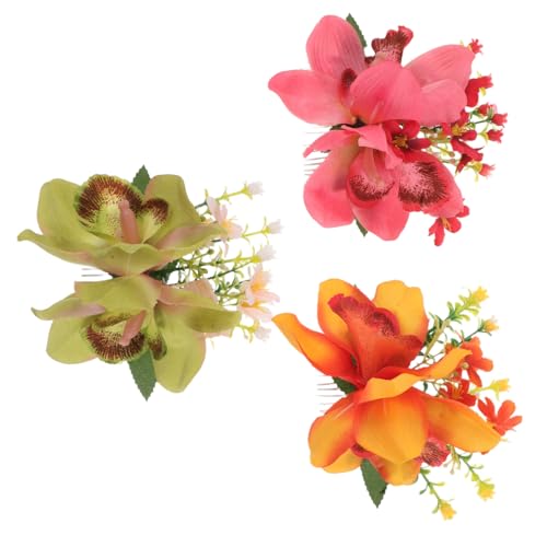 ERINGOGO 3 Stück Hawaiianische Orchideen Haarspangen Künstliche Blumen Haarkämme für Frauen Tropische Seitenkämme Leichte Haaraccessoires für Strandurlaub Boho Hochzeit Luau Party von ERINGOGO