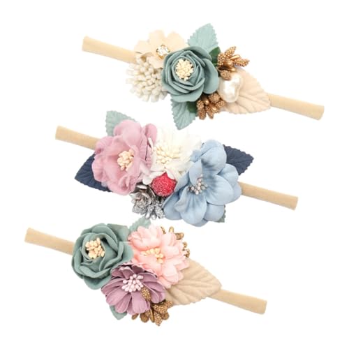 ERINGOGO 3 Stück Teiliges Blumen Stirnband Elastisch Hautfreundlich Langlebig Weiche Kopfbedeckung für Neugeborene und Kleinkinder Einfach zu Tragen Modisches Haarschmuck Zubehör von ERINGOGO