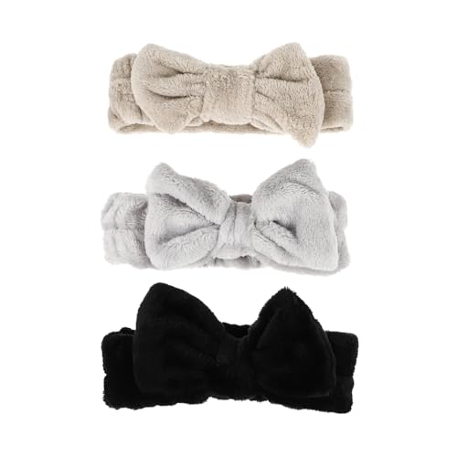 ERINGOGO 3 Stück Teiliges Fleece Haarschmuck mit Schleifen Elastische Damen Stirnbänder für Make Up Sport Dusche Weiches Flauschiges Haarband in Schwarz und Kaffee von ERINGOGO