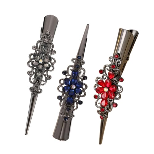 ERINGOGO 3 Stück Teiliges Haarklammer Retro Metall Haarschmuck mit Strass Großer Dunkler Blauton und Rot Langlebige Duckbill Clips für Mädchen und Frauen Schonend Haarmarken Vielseitig für von ERINGOGO