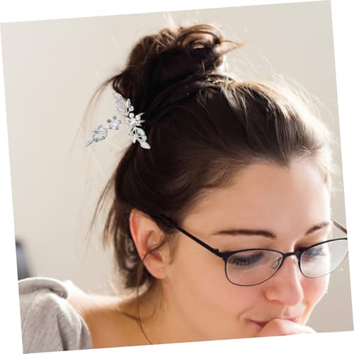 ERINGOGO 3 Stück Teiliges Haarschmuck Frauen Silberne Haarnadeln mit Funkelnden Kristallblättern Robuste Metall haarstäbchen für Haarknoten und Dickes Haar Elegantes Design von ERINGOGO