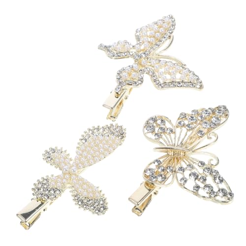 ERINGOGO 3 Stück Teiliges Kleine Schmetterling Haarclips mit Perlen und Strass Haarnadeln für Mädchen Eleganter Haarschmuck für Verschiedene Frisuren und Besondere Anlässe von ERINGOGO