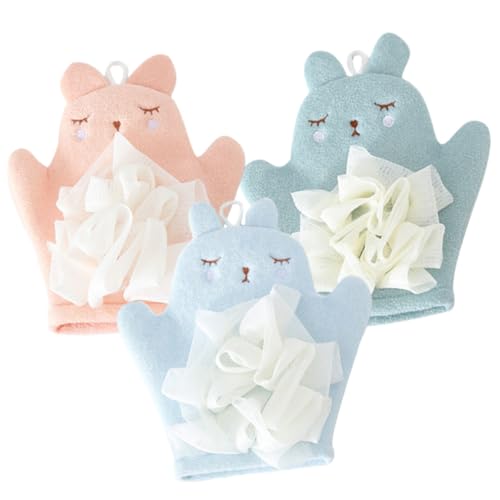 ERINGOGO 3 Stück Teiliges Peeling Badekörper peeling und Massagehandschuhe für Damen und Herren Strapazierfähige Beidseitig Nutzbare Waschhandschuhe in Blau Grün mit Aufhängeöse von ERINGOGO