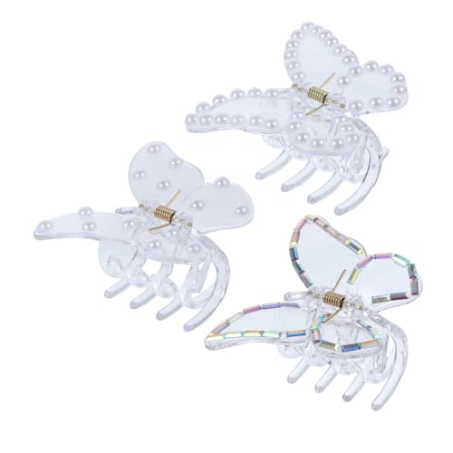 ERINGOGO 3 Stück Teiliges Schmetterling Haarklammer mit Perlen und Strass Kleine Stabile Haarspangen für Langes Dickes Haar Rutschfeste Haarklammern für Damen und Mädchen Praktisch für von ERINGOGO