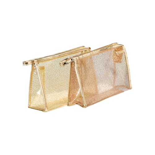 ERINGOGO 3 Stück Teiliges Transparente Makeup Taschen TPU mit Goldfarbenem Draht Multifunktionale Kosmetiktaschen mit Reißverschluss Tragbare Schminktaschen für Damen als Reise von ERINGOGO