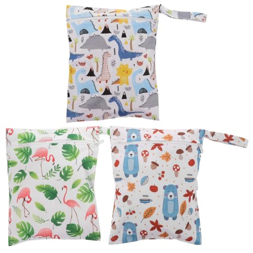 ERINGOGO 3 Stück Teiliges Wet Dry Bags mit Reißverschluss wasserdichte Waschbare Windeltaschen für Unterwegs Kompakt und Leicht mit Süßen Cartoon Motiven für Strand Pool und Reise von ERINGOGO