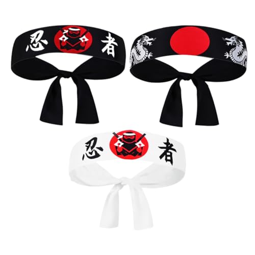 ERINGOGO 3stücke Japanisches Stirnband Für Karate Sushi-koch-outfit Ninja-kostüm Samurai-kostüm Bequemes Design Für Training Und Partys von ERINGOGO