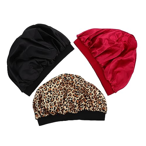 ERINGOGO 3stücke Satinthaube Für Damen Im Haushalt Schlafmütze Mit Breitem Rand Haarhaube Zum Schlafen Waschen Und Schminken Elastisches Design Kein Verrutschen Langlebig Und Praktisch von ERINGOGO