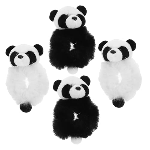 ERINGOGO 4 Stck Plüsch Panda Haargummis Flauschige Elastische Haarschleifen für Mädchen und Frauen Weiche Ponytail Halter Schonende Haargummis für Dickes und Langes Haar Niedlicher von ERINGOGO
