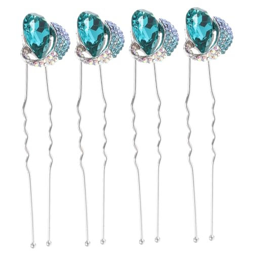 ERINGOGO 4 Stck Teiliges U Förmige Haarnadeln mit Blauen Strasssteinen Leichte Metall Haarschmuck für Braut Hochzeit Abendveranstaltungen und Besondere Anlässe Stilvoll für Frauen von ERINGOGO
