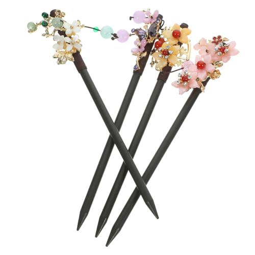 ERINGOGO 4 Stck Vintage Haarstäbe Teiliges Chinesische Haarnadeln mit Blumenmotiv Dekorative Haarstäbe für Frauen Eleganter Haarschmuck im Retro Stil Passend zu Hanfu und Besonderen von ERINGOGO