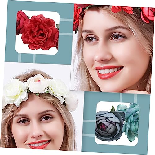 ERINGOGO 4 Stück Blumenkranz Teiliges Zarte Künstliche Rosen Haarband Haarschmuck Hochzeit Braut Party Damen Haarreif Rot Blau Champagner Weiß von ERINGOGO