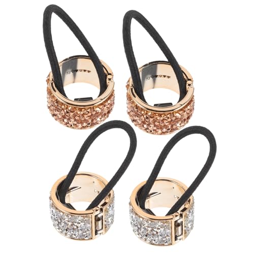 ERINGOGO 4 Stück Haargummis mit Strass Teiliges Elastische Pferdeschwanz Halter für Damen und Mädchen Haarbänder in Champagner und Silber Kreative Einfache Ponytail Buckles für Alltag und von ERINGOGO