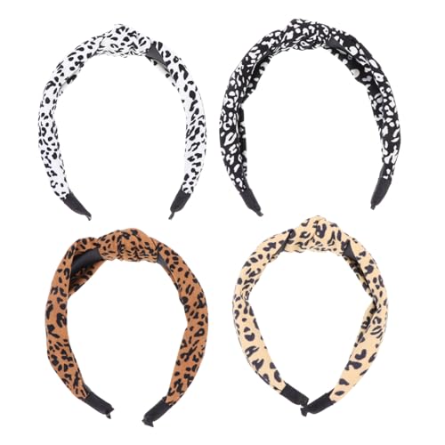 ERINGOGO 4 Stück Leopard Print Stirnband Damen Weiches Elastisches Haarschmuck Accessoire mit Knoten Einheitsgröße Schonend für Haare Modisches Kopfband für Alltag und von ERINGOGO