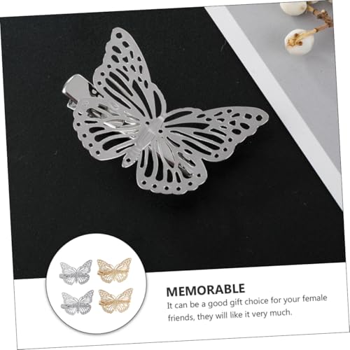 ERINGOGO 4 Stück Metallic Haarklammern Filigrane Schmetterlings haarspangen Modische Damen haarschmuck Eleganter Alltags Party style Gold Silberfarbene Haarklammern für Vielseitige von ERINGOGO