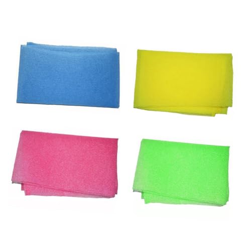 ERINGOGO 4 Stück Nylon Peeling Rücken Handtücher für Dusche Langes Rücken Schrubbtuch zur Sanften Hautreinigung Exfolierendes Badetuch in Gelb Grün Blau Effektive Hautpflege von ERINGOGO
