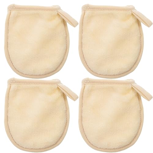 ERINGOGO 4 Stück Praktische Gesichtsreinigungshandschuhe Make Up Entferner und Kosmetikpuder Reinigungshandschuhe Cremefarbe für Sanfte Make Up Entfernung und Tägliche Gesichtsreinigung von ERINGOGO