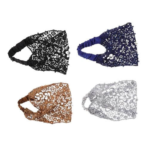 ERINGOGO 4 Stück Teiliges Damen Spitzenhaarband mit Breiter Spitze und Kunstvollen Perlen Elastisch und Angenehm Vielseitig Einsetzbar für Alltag Yoga Spa und Festliche Anlässe von ERINGOGO