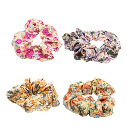 ERINGOGO 4 Stück Teiliges Elastische Haargummis mit Vintage Blumenmuster Weiche Langlebige Haarkreise für Damen und Mädchen Vielseitig für Alltag Party und Bühnenauftritte Zufällige Farbe von ERINGOGO