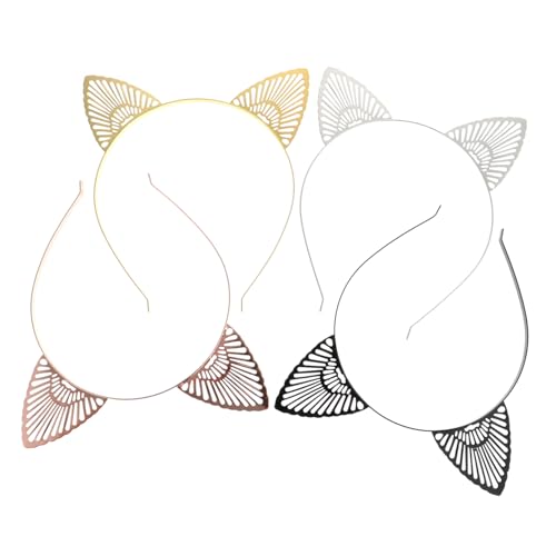 ERINGOGO 4 Stück Teiliges Metal Katzenohren Haarreif Niedliches Cosplay Party Haarband in Schwarz Gold Weiß und Roségold Komfortabel und Langlebig Geeignet für Erwachsene für Karneval und von ERINGOGO