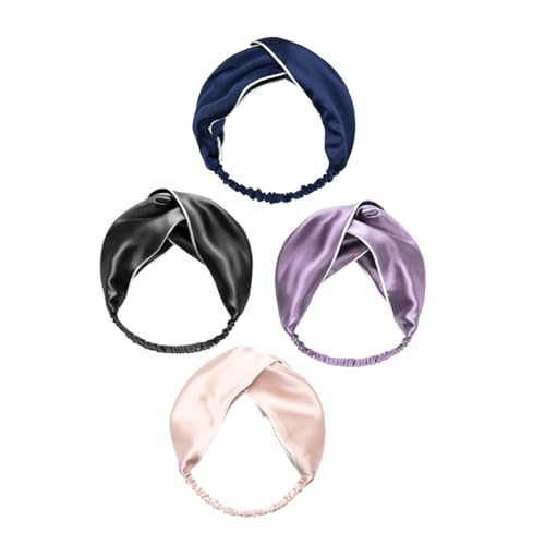 ERINGOGO 4 Stück Teiliges Seidenähnliche Stirnbänder Breit Elastisch Atmungsaktiv und Weich Geknotet mit Kreuzdesign Damen Yoga Haarschmuck für Sport Alltag und Outdoor Aktivitäten von ERINGOGO