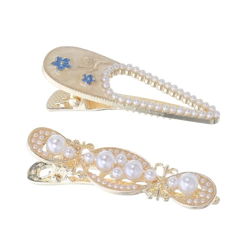 ERINGOGO 4 Stück Teiliges Set Barocke Mini Haarspangen für Dickes Haar Perlen Haarclip Filigrane Blumen Muster Leichte Hohle Haarklammern für Frauen Vielseitig für Partys und Alltag von ERINGOGO