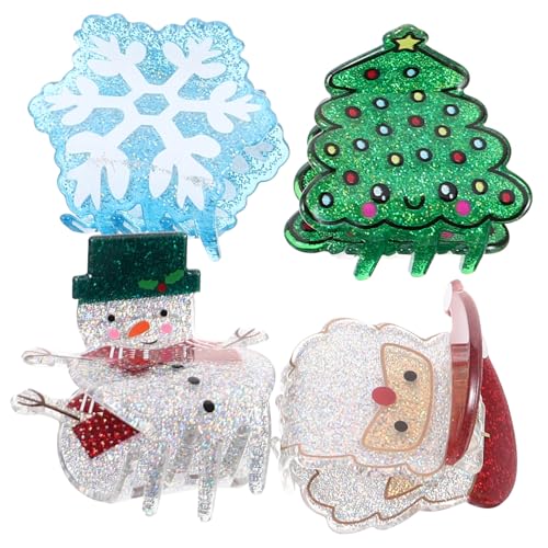 ERINGOGO 4 Stück Weihnachtliche Haarclips Teilig Kleine Haarklammern für Dünnes Haar Festliche Haarschmuck Schneemann Weihnachtsmann Christbaum Design Damen Zubehör von ERINGOGO