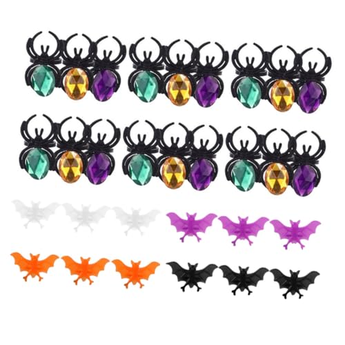 ERINGOGO 40 Stück Teiliges Halloween Ring Plastikring Party Deko Kreative Finger Ringe Mischfarbe Bat Diamantspinne Für Halloween Party von ERINGOGO