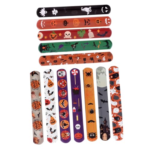 ERINGOGO 48 Stück Pop Circle Armband Weiß Neon Halloween Ringe Partyzubehör LED Snap Armbänder Kinderarmbänder Handgelenkbänder Slap Ringe Halloween Handgelenk Dekoration Zufällige Farbe von ERINGOGO