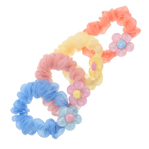 ERINGOGO 4stücke Teiliges Haargummis Mit Blumen-design Elastische Haaraccessoires Für Mädchen Frühling Kristall Haarschleifen Mit Punkten Punkten Für Jeden Anlass von ERINGOGO
