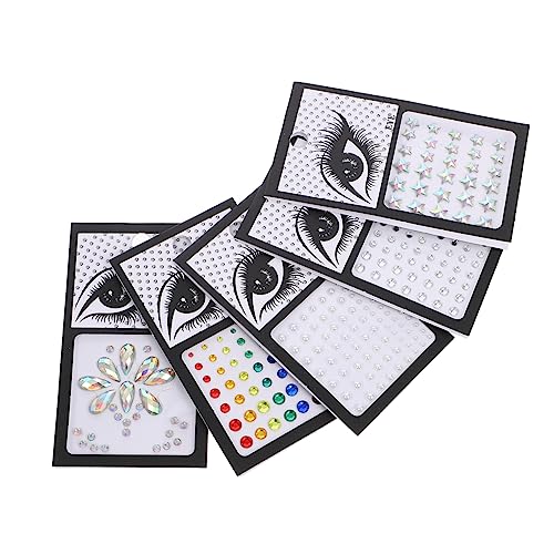 ERINGOGO 5 Blätter Selbstklebende Strass Aufkleber Für Gesicht Und Körper Wasserfeste Gesichtsjuwelen Mit Verschiedenen Designs Für Halloween Festivals Und Partys von ERINGOGO