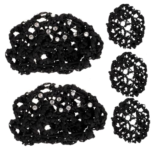 ERINGOGO 5 Stück Teiliges Damen Haarnetz mit funkelndem Haarschmuck Atmungsaktives Schwarzes Haarnetz für Dutt Stilvolles Haarschmuck Frisuren für Sommer und festliche Anlässe von ERINGOGO