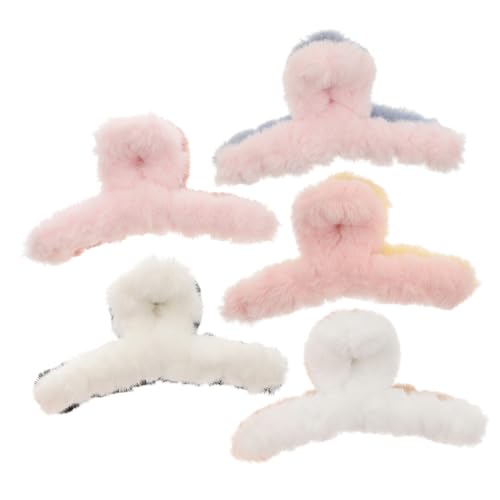 ERINGOGO 5 Stück Teiliges Flauschige Haarklammern Rutschfeste Klaue Clips für Damen Mittlere Bunte Haarspangen für Büro Party und Alltag Sicherer für Dickes und Dünnes Haar Zufällige Farbe von ERINGOGO