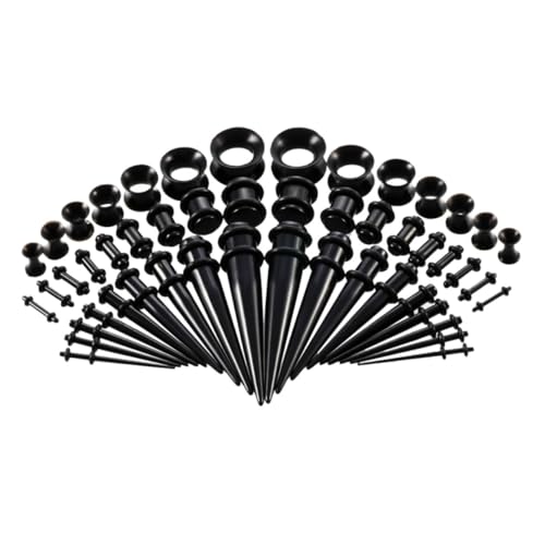 ERINGOGO 50 Stück Teiliges Unisex Ohrloch Dehnungsset aus Schwarzem Acryl Konische Leichte Piercing Schmuck Ohrringe Komfortabel für Alltag und Partys Modisch und Vielseitig für Damen und von ERINGOGO