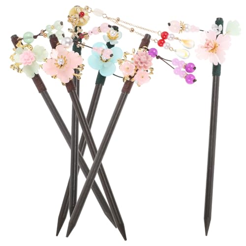 ERINGOGO 6 Stck Teiliges Chinesische Haarstäbchen aus Holz mit Blumen und Quasten Vintage Haarschmuck für Frauen Haarspangen für Hochzeiten Partys Alltag Geeignet für Mittleres Langes von ERINGOGO