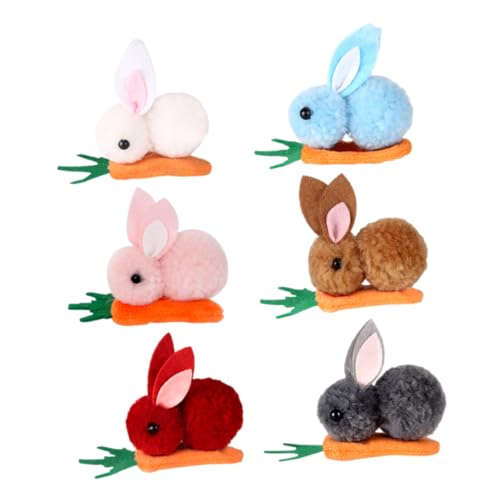 ERINGOGO 6 Stck. Teiliges Mini Plüsch Kaninchen Haarspangen mit Karottenmotiv Weiche Farbenfrohe Haarclips Sicherer Niedliche Haaraccessoires für Damen und Mädchen Vielseitig Kombinierbar von ERINGOGO