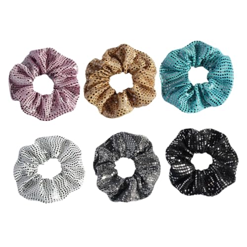 ERINGOGO 6 Stück Modische Glitzer Haargummis mit Elastischem Großem Intestinstil für Damen Vielseitige Farbauswahl Minimalistisches Design Funktionale und Stilvolle Haaraccessoires für von ERINGOGO