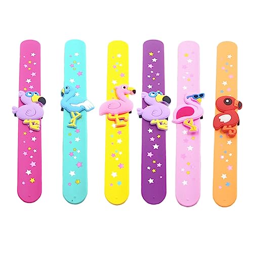 ERINGOGO 6 Stück Teiliges Flamingo Silikon Snap Armband Bunte Slap Armbänder für Partygeschenke Mitgebsel Hautfreundlich und Flexibel für Feiern und Veranstaltungen von ERINGOGO